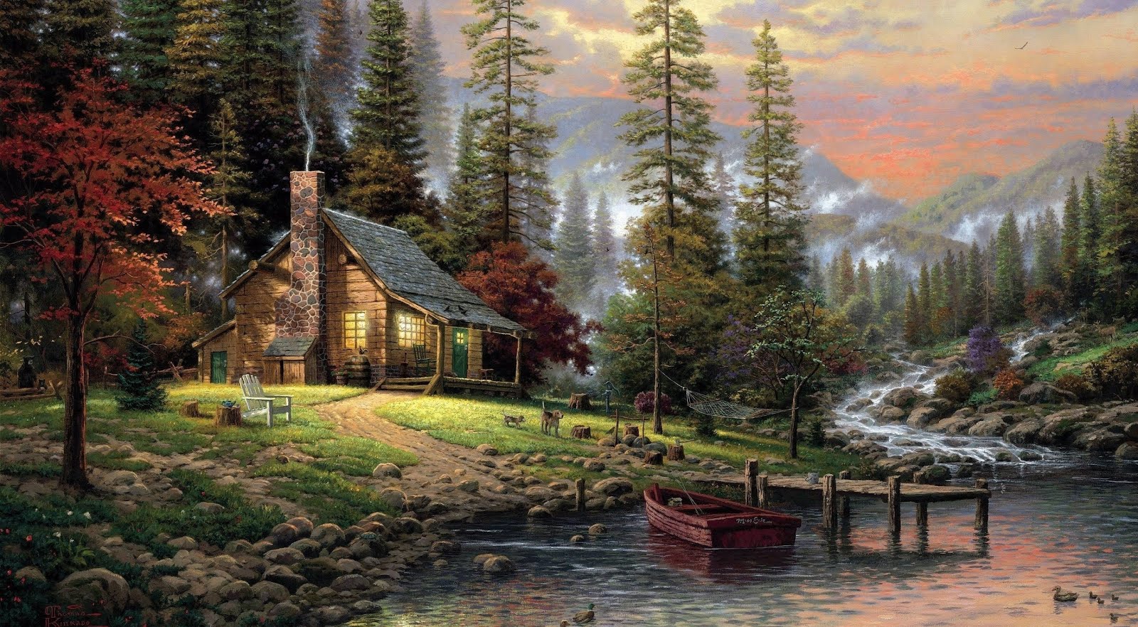 PAISAJES PARA ESCAPARSE - Página 3 Pintura-de-un-hermoso-paisaje-con-caba%25C3%25B1a-junto-al-rio-y-las-monta%25C3%25B1as-2560x1412