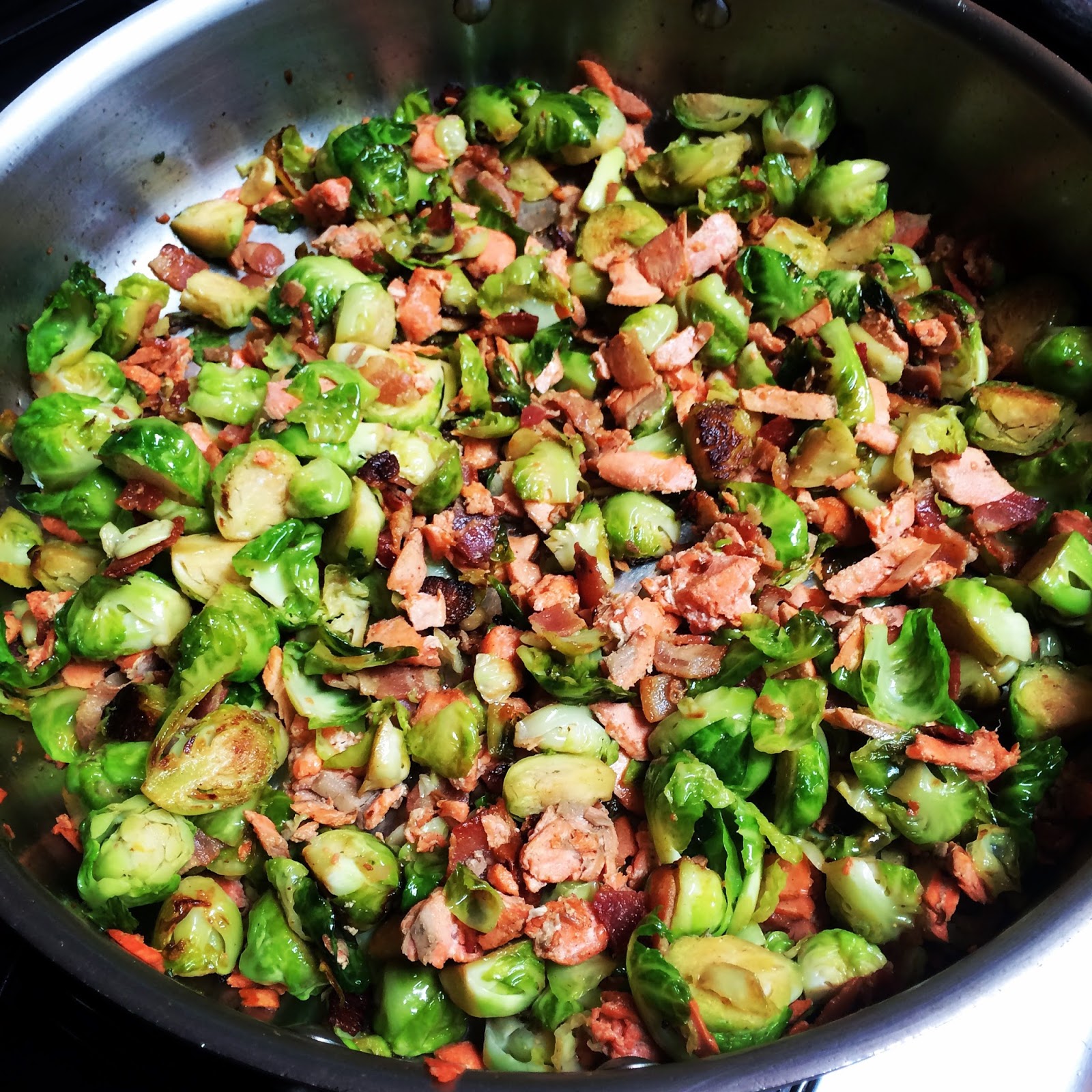 Little Cook in the Big City Brussels Sprouts, Bacon, and Salmon