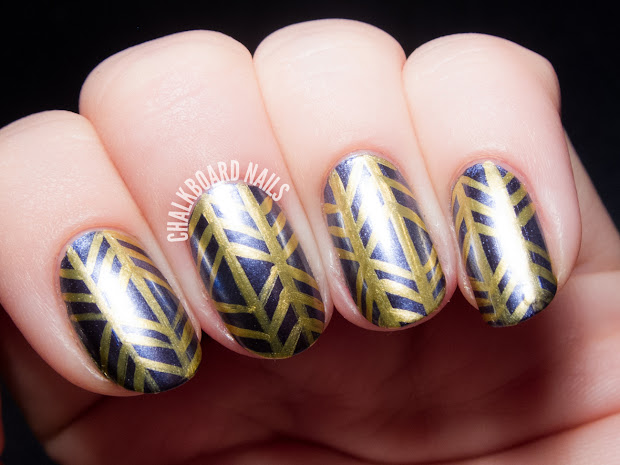 metallic herringbone nail art