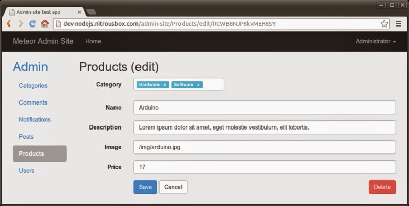 Product edit screen with a custom tags array field Product edit screen with a custom tags array field