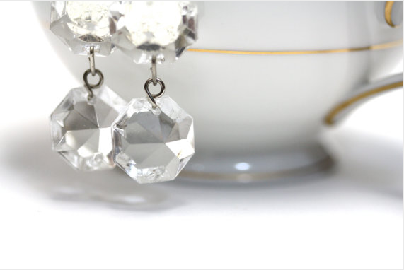 clear glass dangle earrings Glass Chandelier earrings made from actual chandeliers by ChatterBlossom