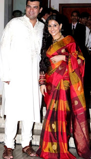 Vidya-Balan in Wedding Saree with Siddharth Roy Kapoor Celebrating Their Pre-Wedding Bash
