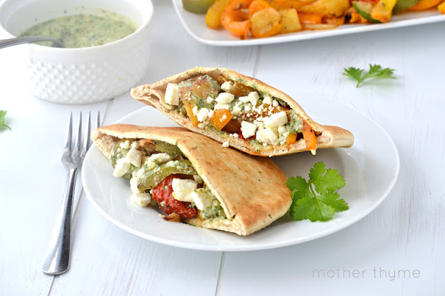 Grilled Vegetable Pitas with Cilantro-Lime Pesto | www.motherthyme.com