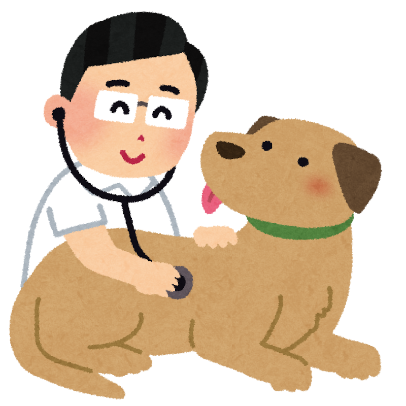 無料イラスト かわいいフリー素材集 犬を検診する獣医さんのイラスト