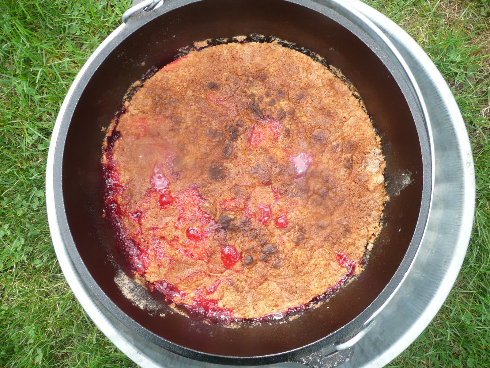Everyday Dutch Oven Strawberry Rhubarb Dump Cake