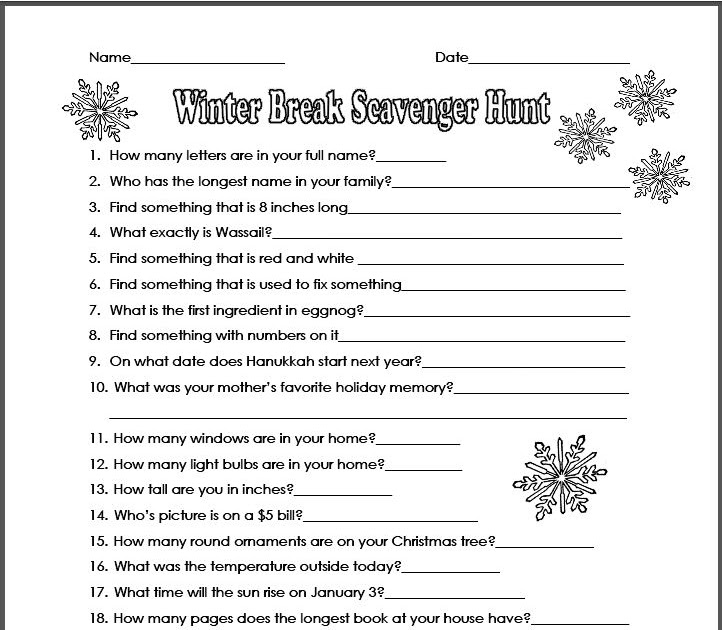 Classroom Freebies: Christmas Break Scavenger Hunt