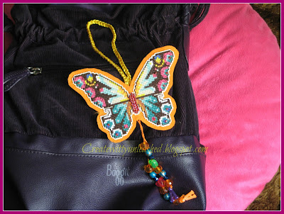 Cross stitched butterfly charm on plastic canvas 2