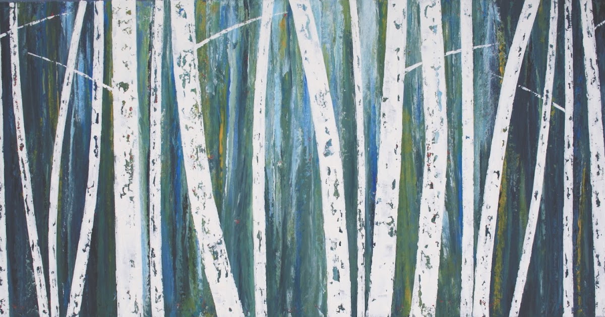 Sage Mountain Studio Abstract Birch Tree Forest Painting Ghost