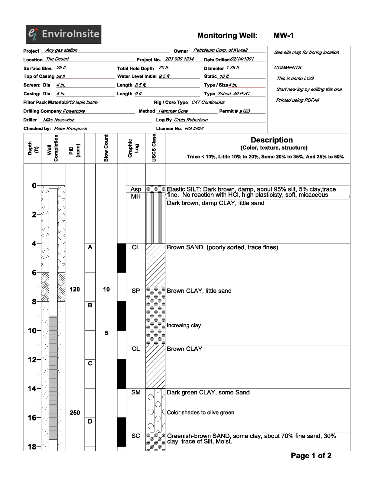 EnviroInsite Boring Logs with EnviroInsite