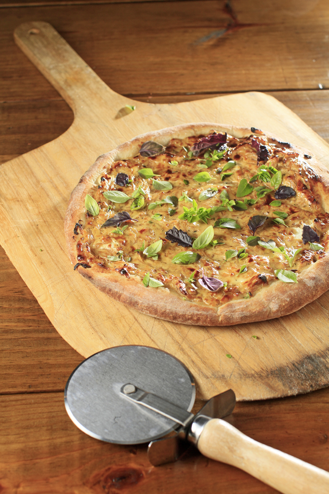 The Chubby Vegetarian Caramelized Onion + Goat Cheese Pizza