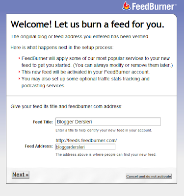 Blogger Feed Burner Rss Ayarı Blogger Feed Burner Rss Ayarı