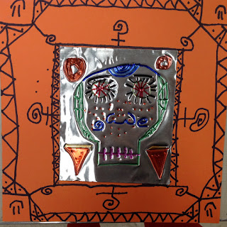 Fourth Grade Day of the Dead Foil Calavera Skulls Art Lesson