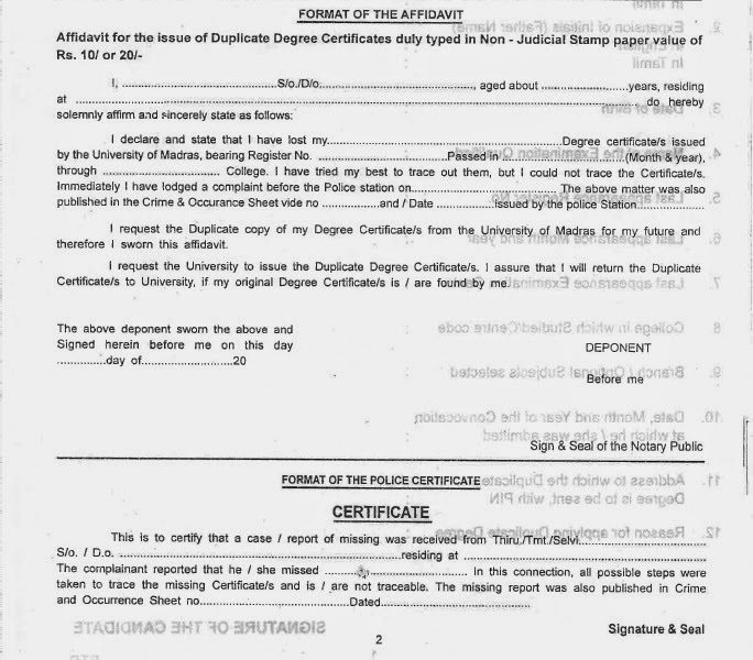 how to obtain duplicate degree certificate from university of madras