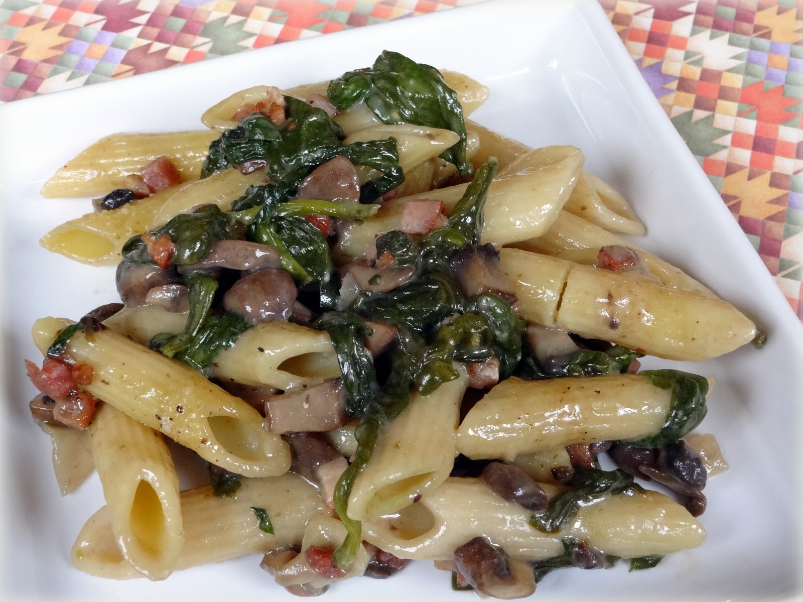 Yummy by Emmy Spinach, Pancetta, Mushroom & Fontina Pasta Bake