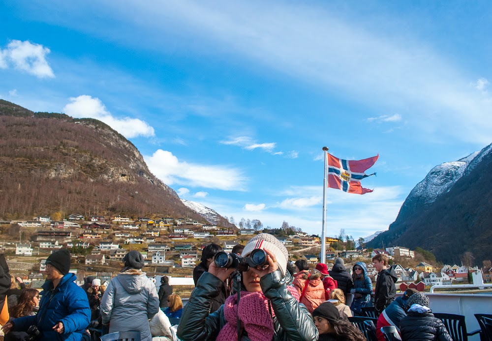 On the norway in a nutshell fjord cruise The crowd of tourists, being tourists.