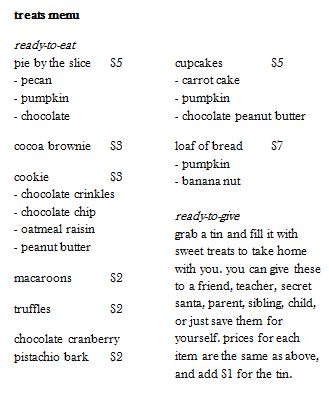 Bake Sale Menu