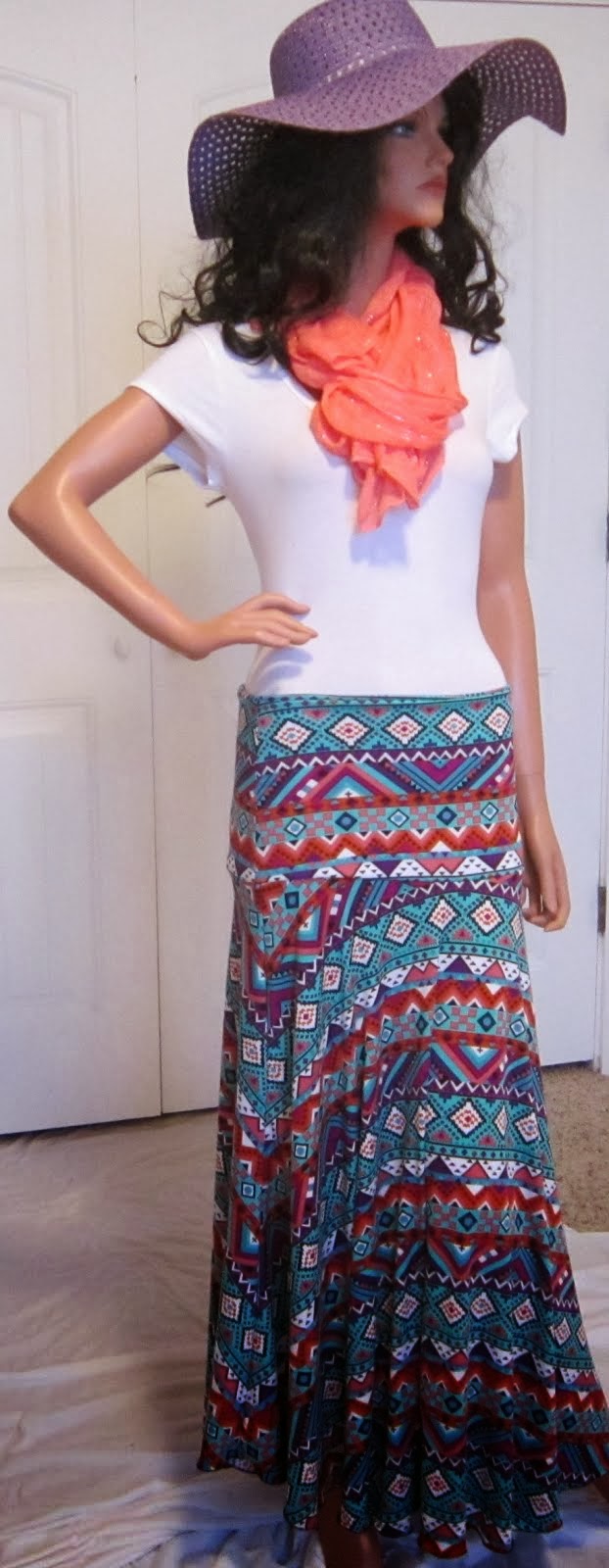 Native American Tribal Print Stretch Knit Jersey Maxi