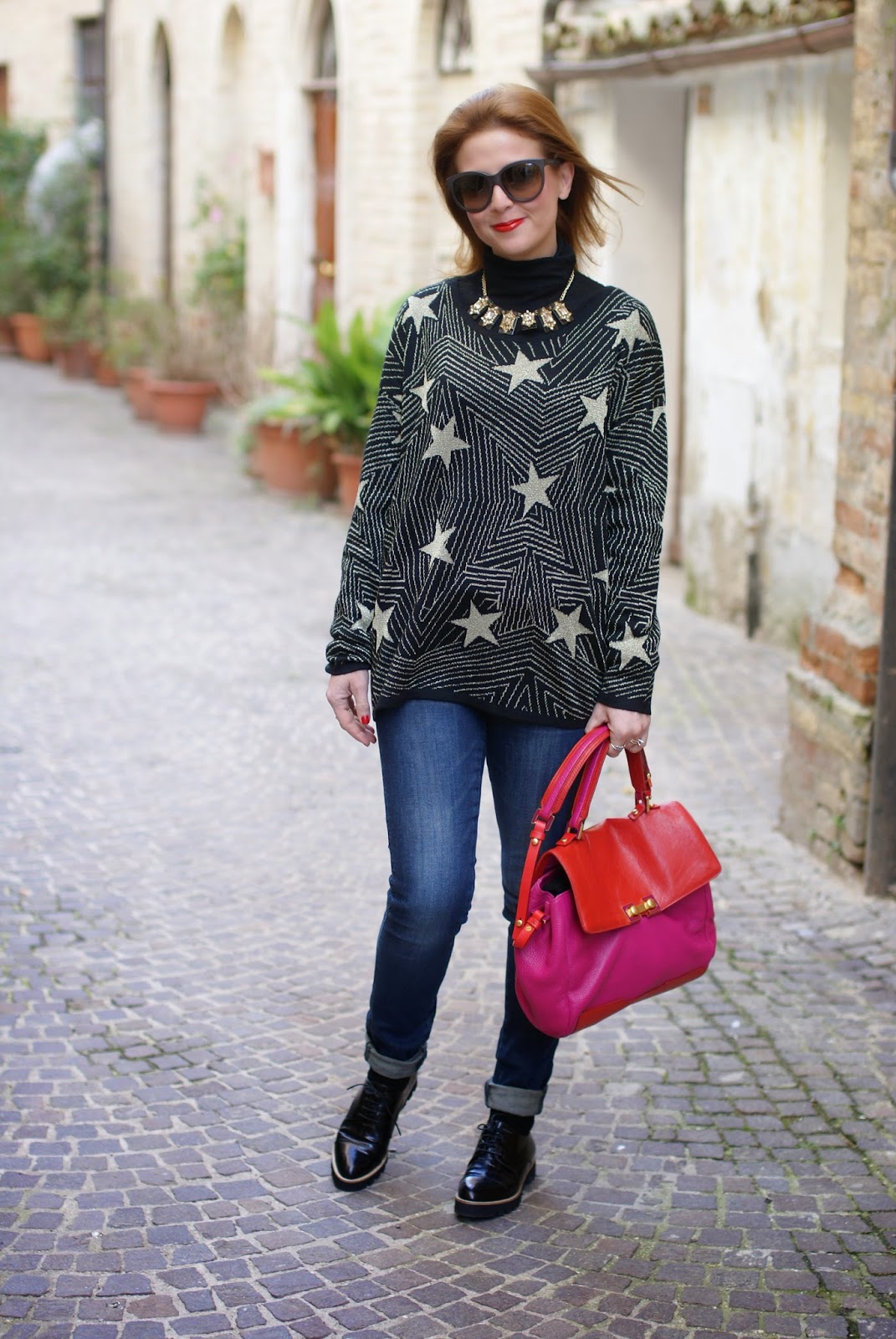 Mismash starry sweater, croc print lace up track sole shoes, maglione con stelle, Fashion and Cookies, fashion blogger