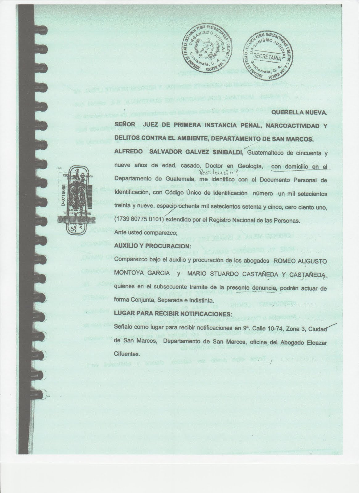 Querella de Goldcorp contra Plurijur y Comunidades