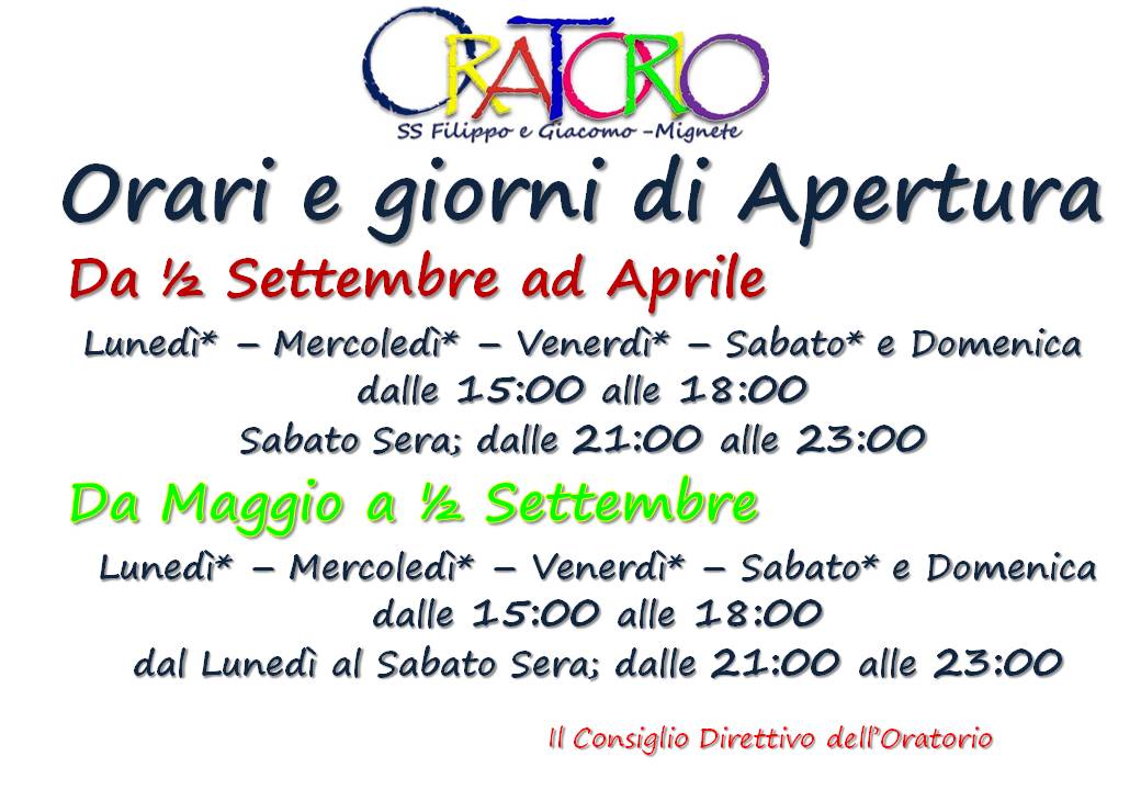 Orari e Giorni di Apertura Oratorio