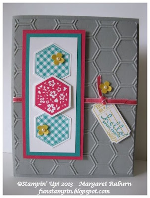 Funstampin with Margaret blog; Six-Sided Sampler, Banner Greetings, Honeycomb TIEF http://funstampin.blogspot.com/2013/07/strawberries-and-bermuda.html