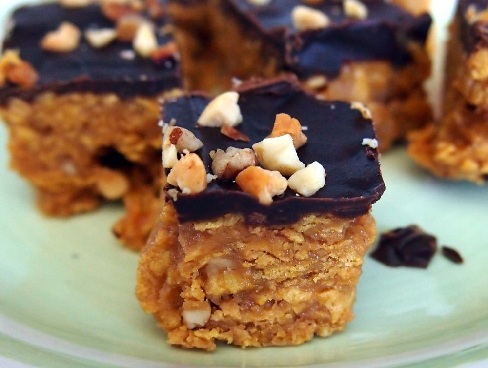 Happy Go Marni Stovetop Crispy Corn Flake Chocolate Peanut Butter Bars Baking, Recipes, Happiness
