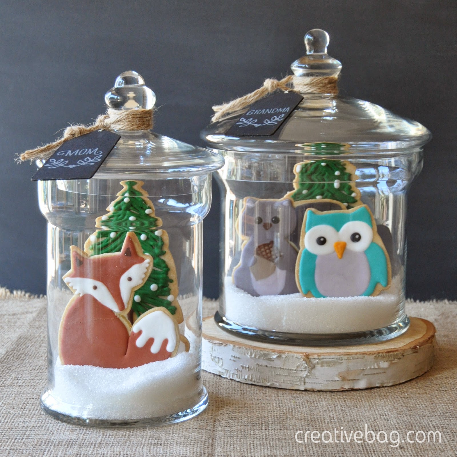 the creative bag blog Custom cookies displayed in our large glass