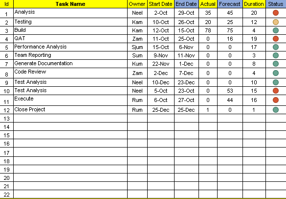 excel task tracker