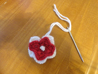 Knitted flowers assembled.