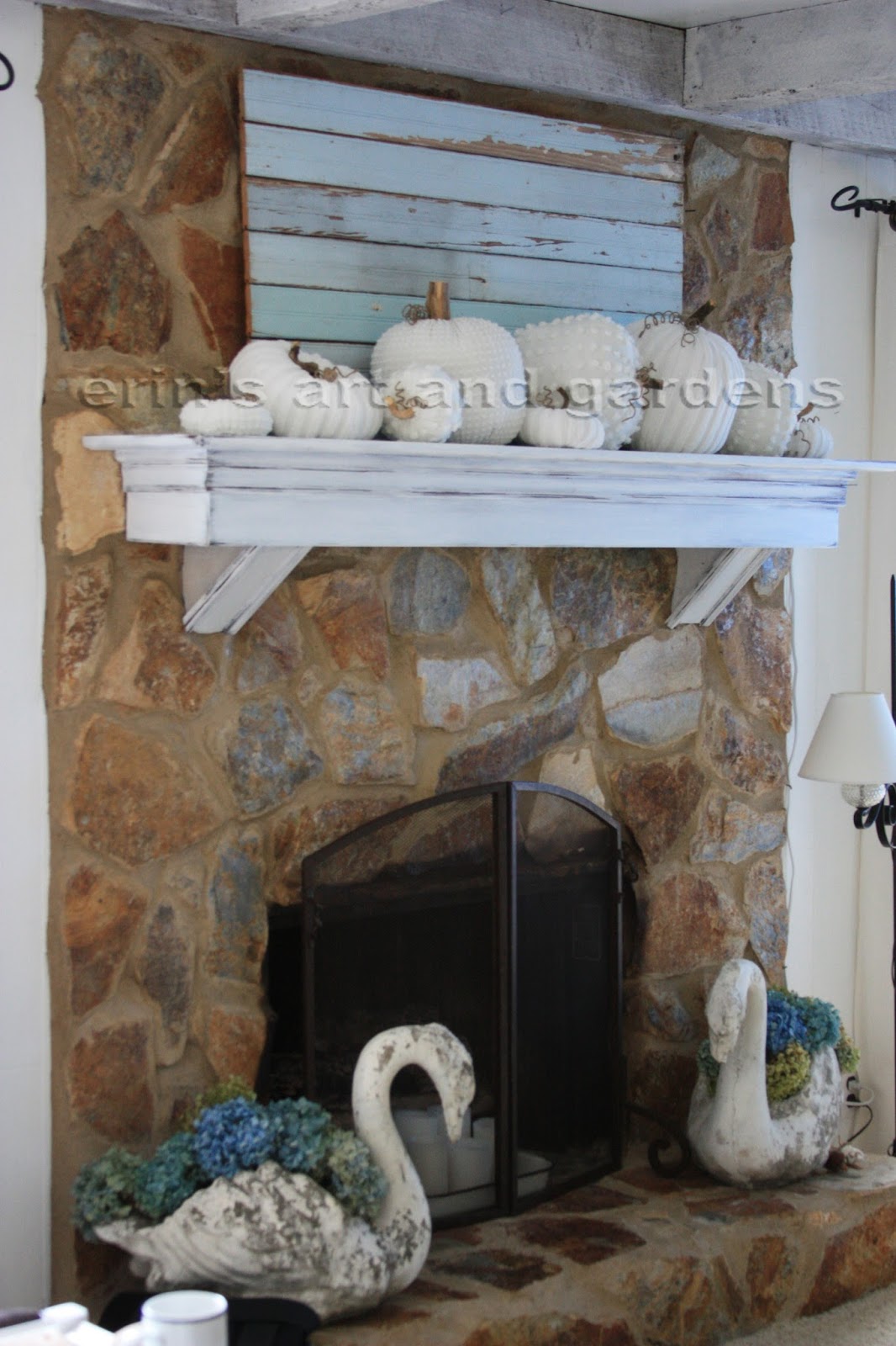 Erin S Art And Gardens Chalk Painted 1970 Stone Fireplace