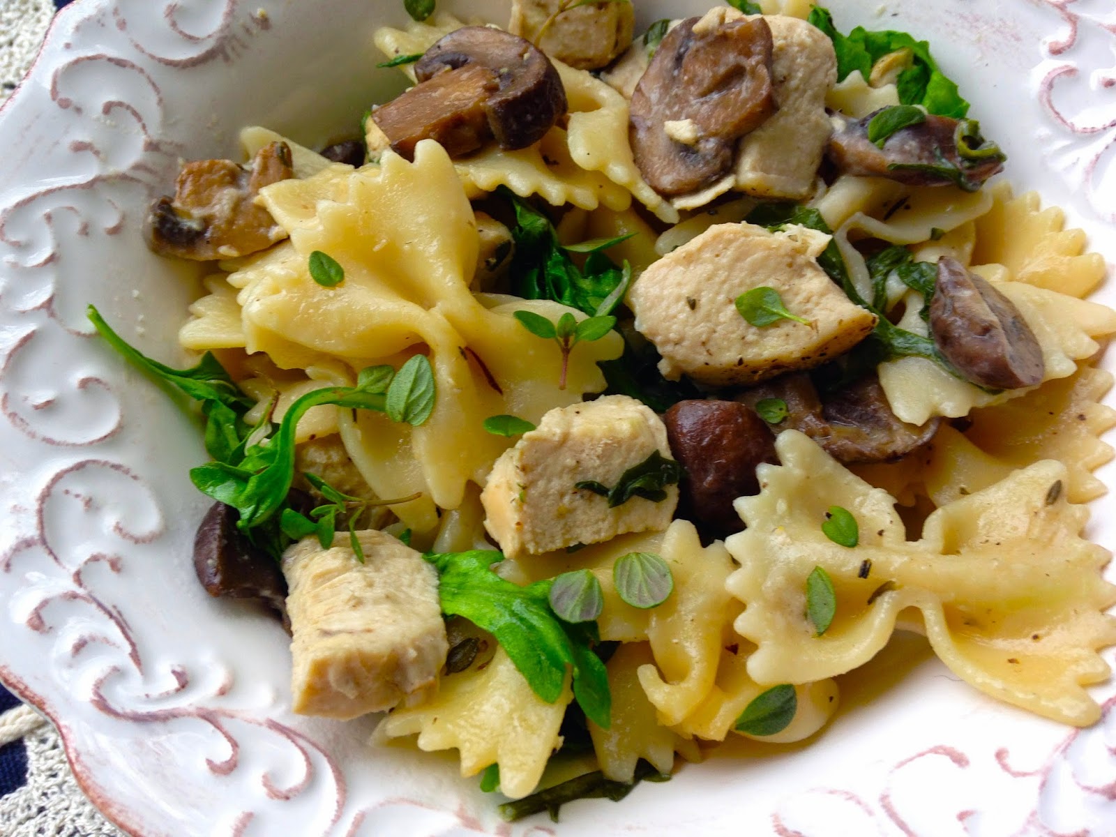 KnitOne,PearlOnion Farfalle with Chicken, Cremini Mushrooms and Swiss