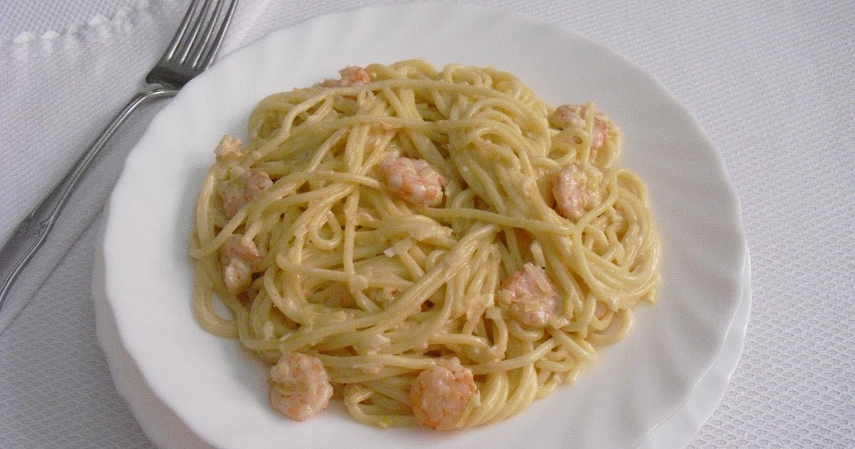Espaguetis con gambas y nata ~ Con sabor a huerto