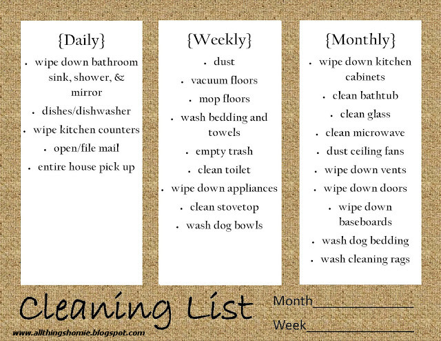 daily weekly monthly cleaning