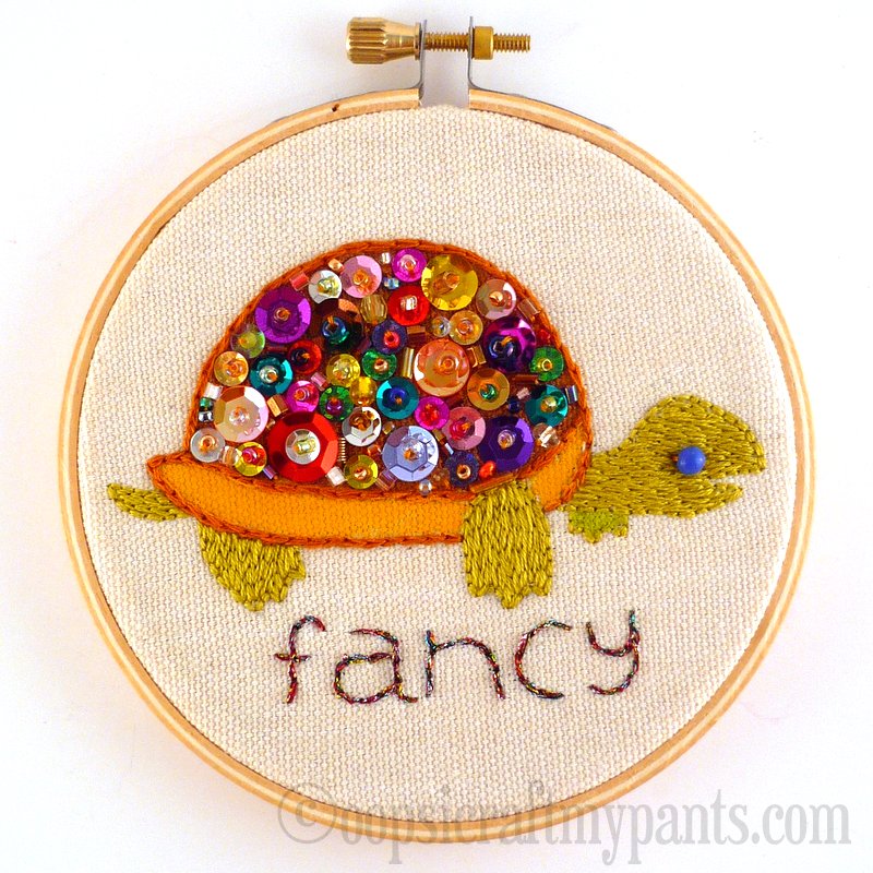 Oops, I Craft My Pants Fancy Turtle Beaded and Besequined Embroidery Hoop
