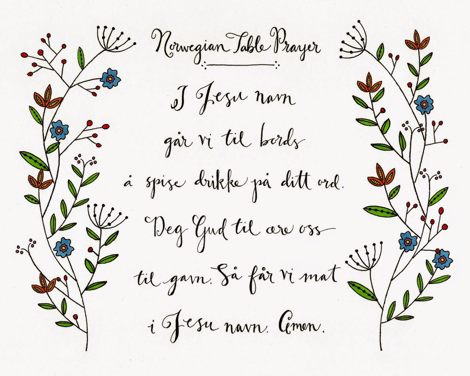 CE Graphic Design Art Printable Norwegian Table Prayer