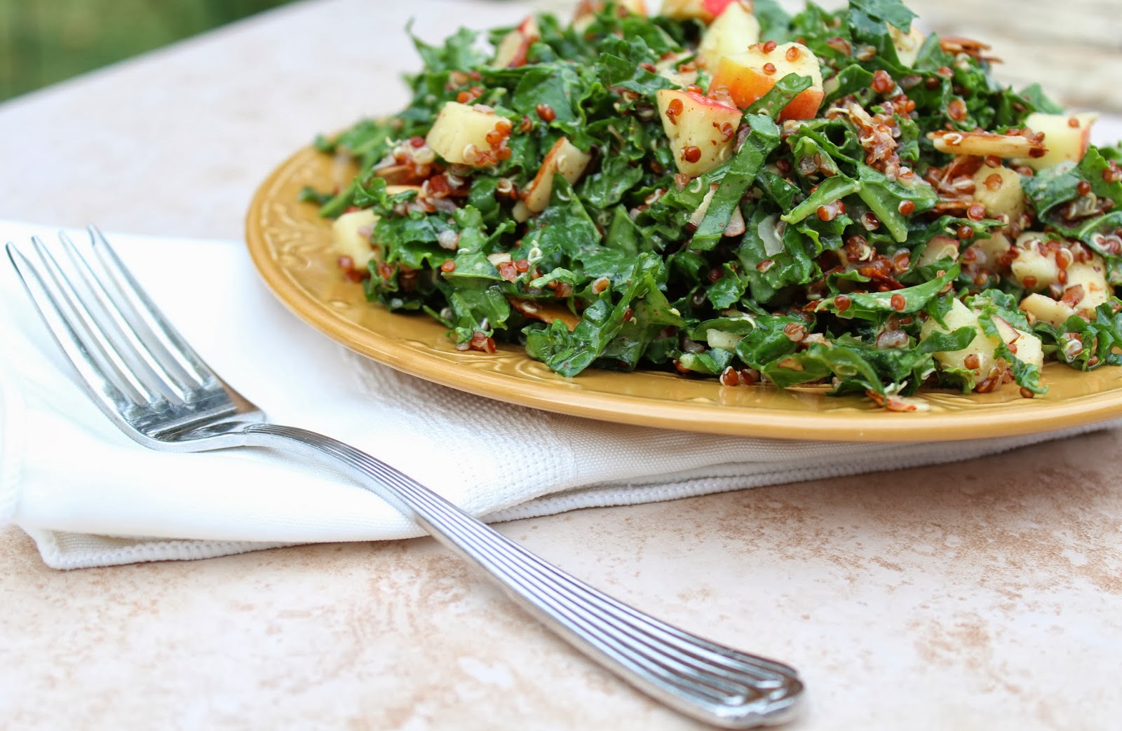 Stew or a Story Kale Quinoa Apple Salad with Maple Almond Vinaigrette