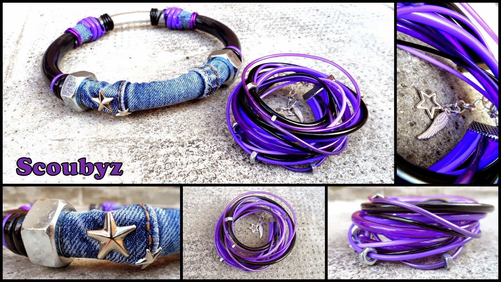 Collier jeans & Bracelet Various double tour purple