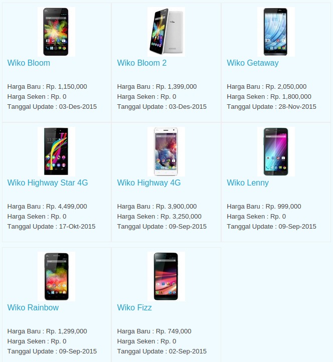 Daftar Harga Hp Wiko Januari 2016 Daftar Harga Hp Wiko Januari 2016