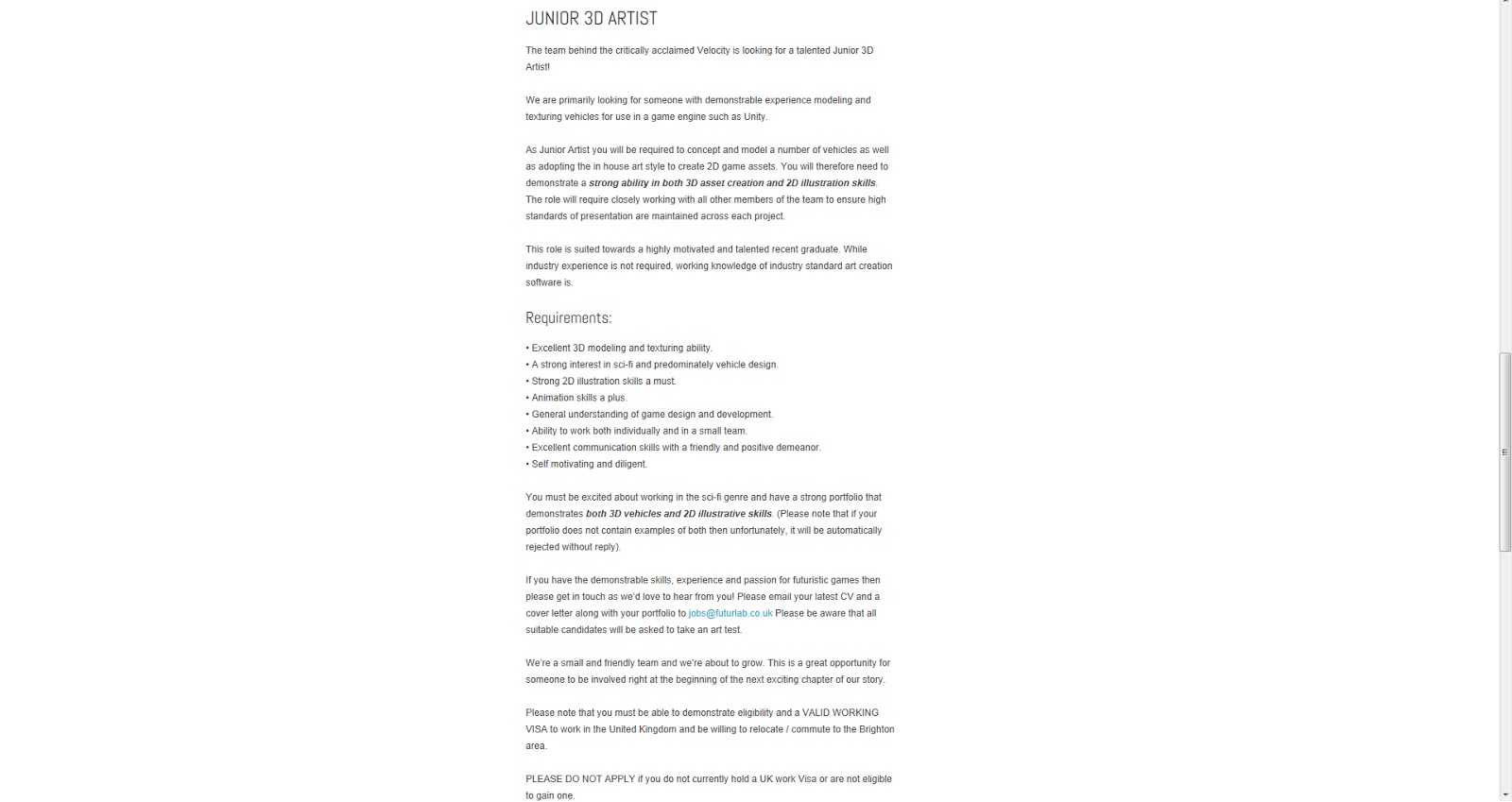 portfolio for applying job
