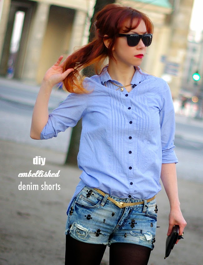 embellish denim shorts