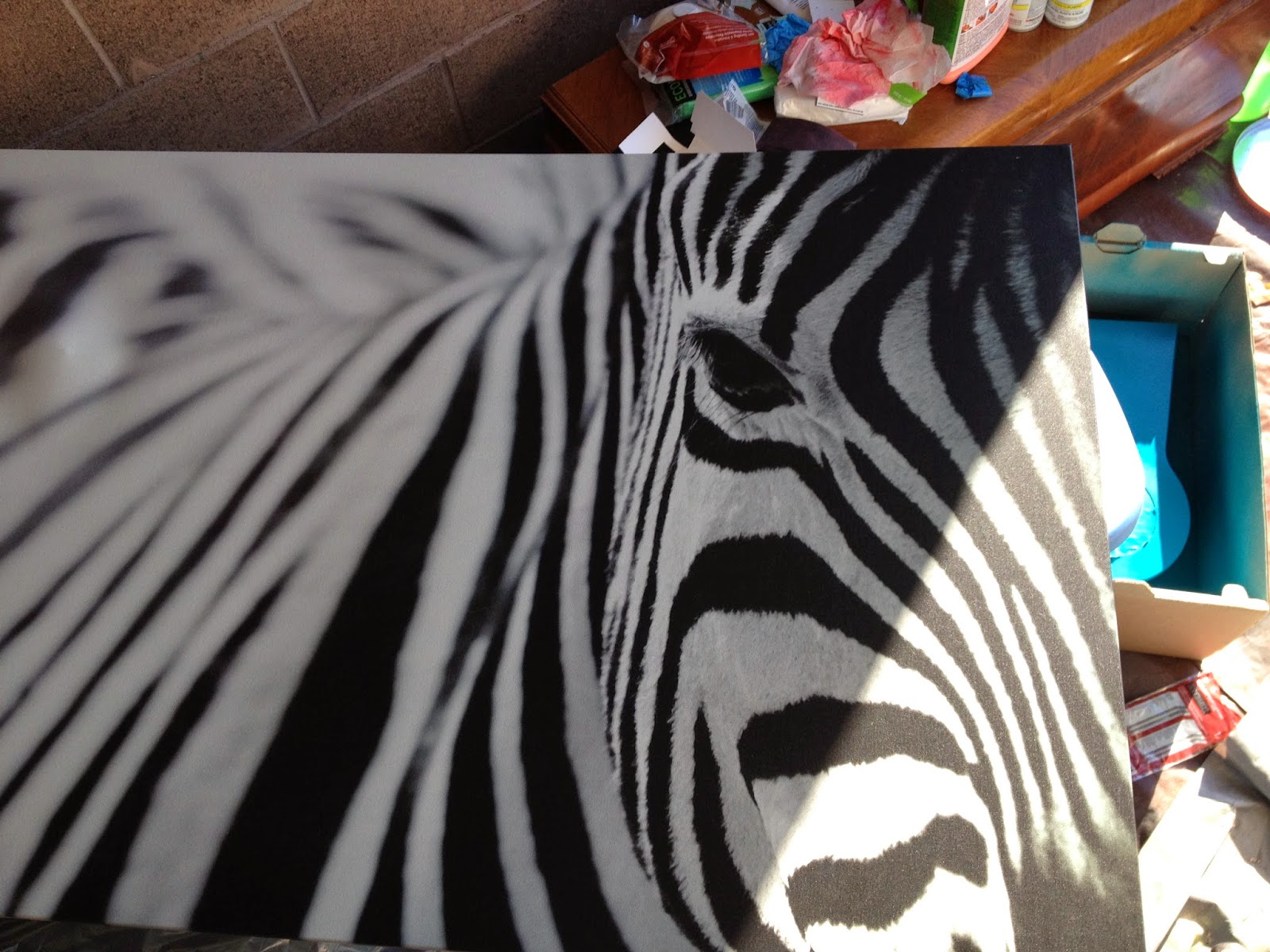 Refinish Refurnish Ikea PJÄTTERYD zebra canvas gets teal highlights