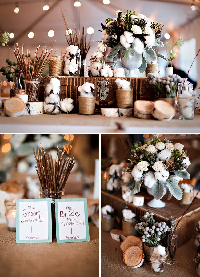 Ornaments make a fabulous nonfloral centerpiece for winter weddings