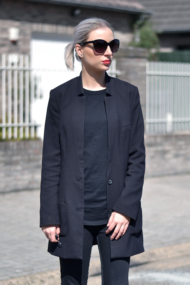 H&m blazer, boyfriend blazer, everything black, outfit, street style fashion