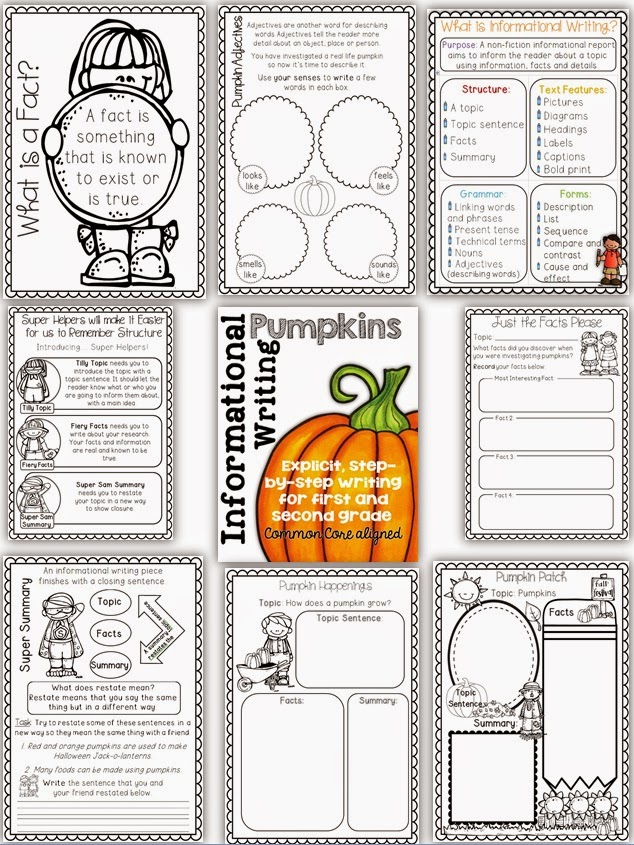 Informational Writing Pumpkin Themed First and Second Grade Common Core