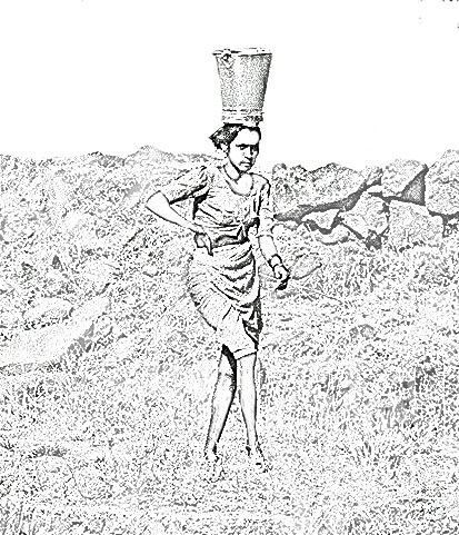 tribal woman carrying water sketch