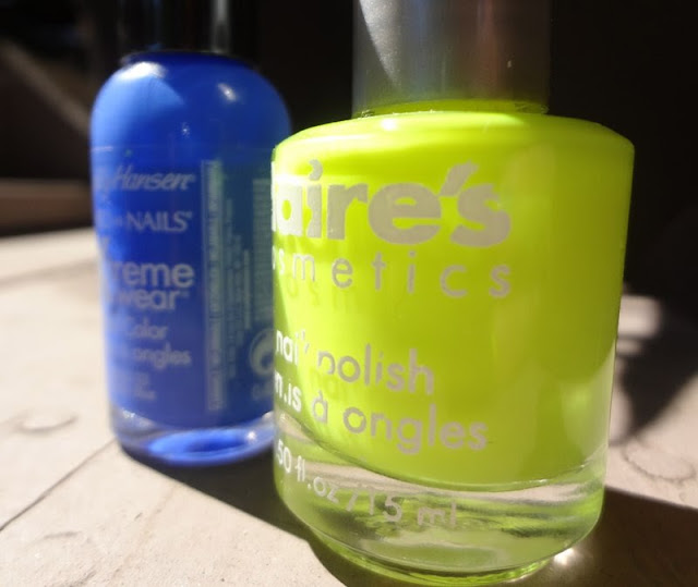 Sally Hansen Pacific Blue, Claire's Sunshine neon yellow