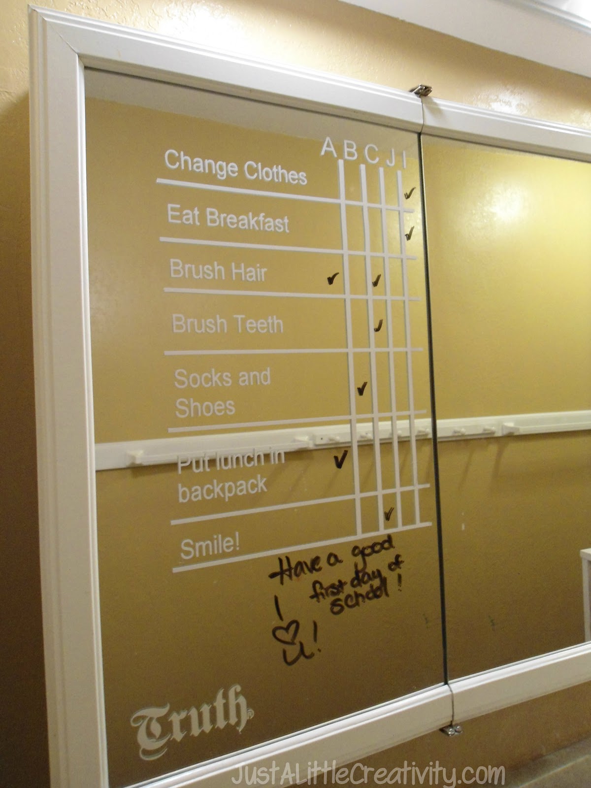 Create a Morning ToDo List for the Kids on a Mirror {Tutorial} Just