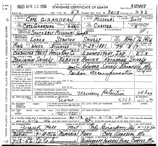 shively missouri certificate death genealogy family october