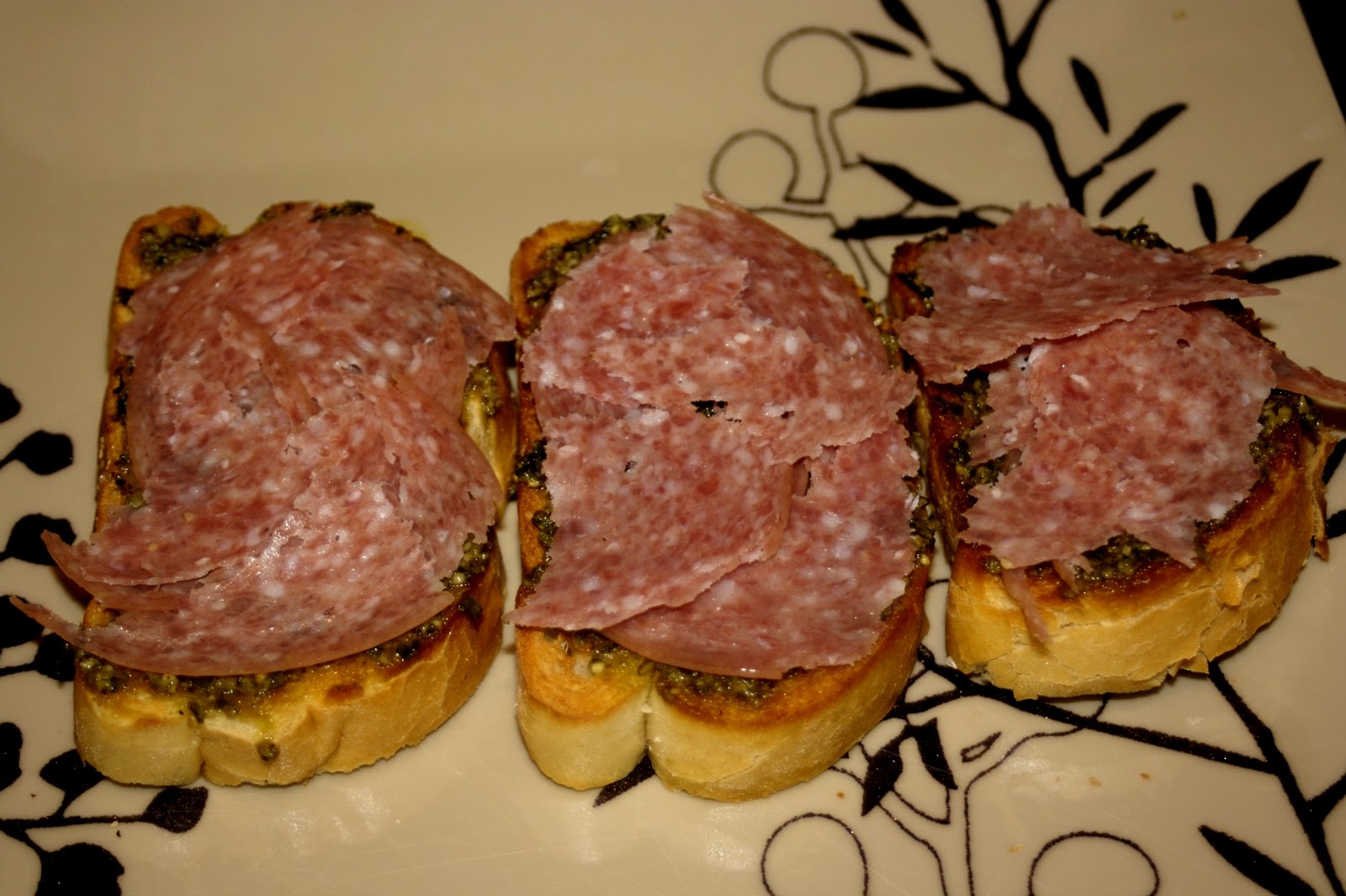 Waking Up To This Pesto Salami Bruschetta