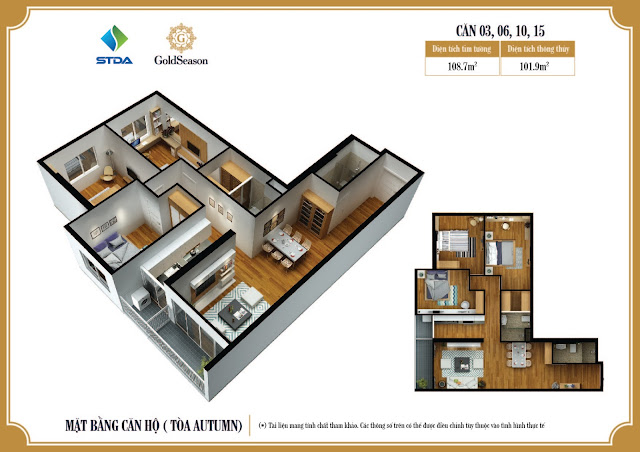 Mặt bằng căn hộ 03, 06, 10, 15- 108,7m2 - GoldSeason
